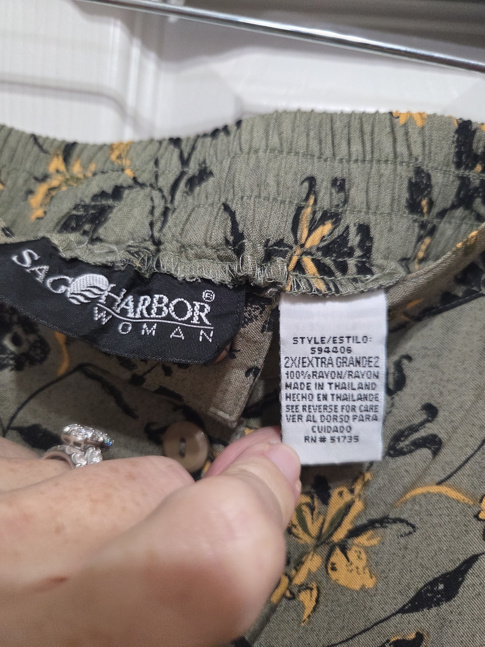 Sag Harbor Olive Green Midi Skirt with Mustard and Black Floral Print - Picture 2 of 3
